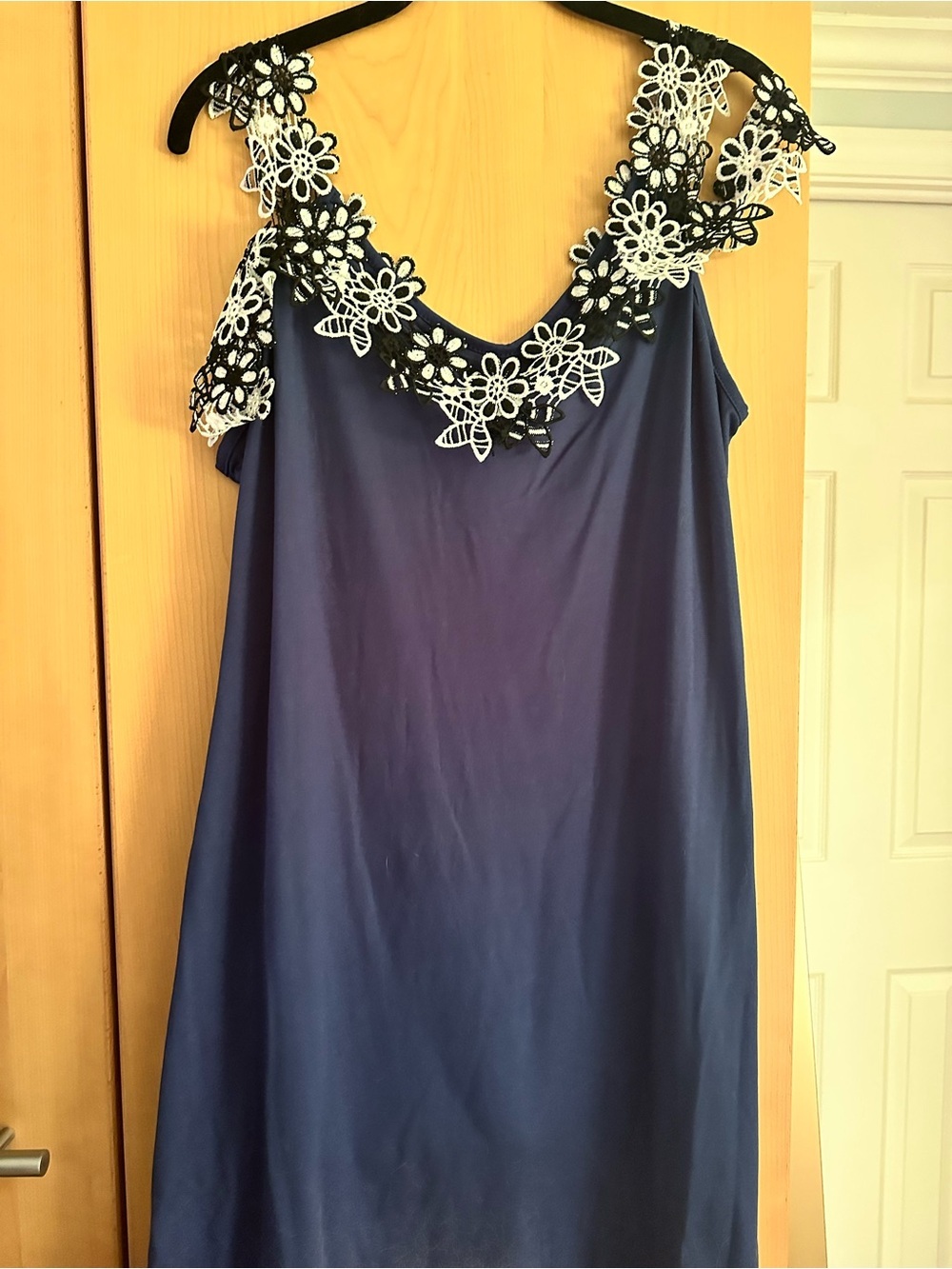 Slip Dress with Floral Lace Trim sexy open shoulders .
